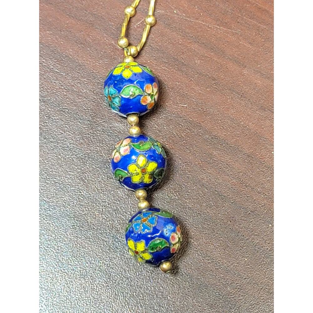Vintage Cloisonne floral flowers Bead Drop dangle necklace